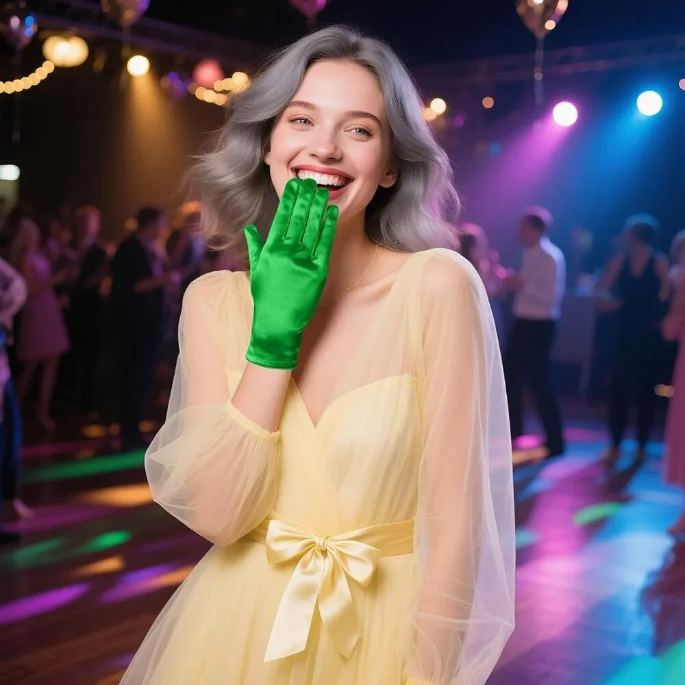 Women's Formal Short Green Satin Gloves Bridal Wedding Banquet Party Costume
